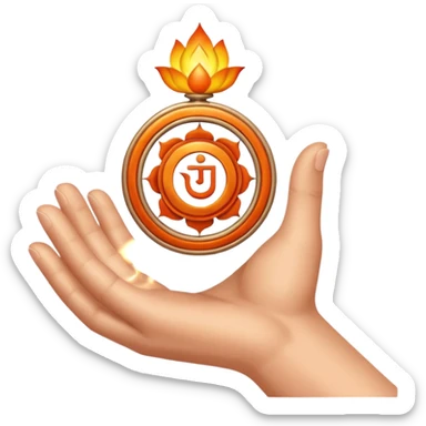 Make a emoji in which a finger taking sudarshan chakra sticker