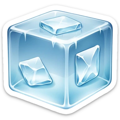 A clear frozen ice cube with light reflections sticker