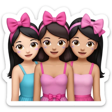 3 brown friends having fun, one with black hair, 2 with brown hair, girly style sticker