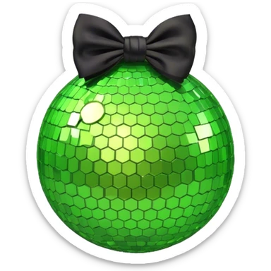 lime green sparkly disco ball with black bow sticker