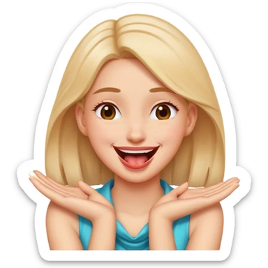 hands crossed over holding neck girl laughing tongue out sticker