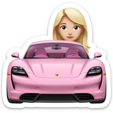 Pink porsche taycan with blonde girl in front of it sticker