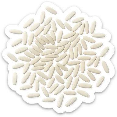 Realistic style raw white rice grains scattered, natural details, no background. sticker
