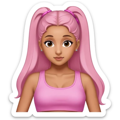 Ariana grande wearing a pink croc top and pink shirt is on the wicked set sticker