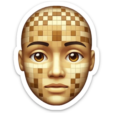 3D render of Pixelated Face, digital glitch art aesthetic, data corruption visual, human face blurred with skin-tone mosaics, pixelated distortion, emoji style, isolated on white background --v 6.0. sticker
