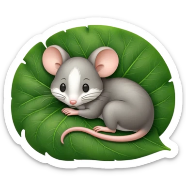 a sleepy mouse on a leaf sticker
