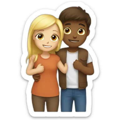 Hug between a Blond girl an brown boy sticker