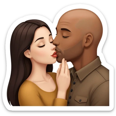Beautiful woman with long dark hair, kissing a brown bald man sticker