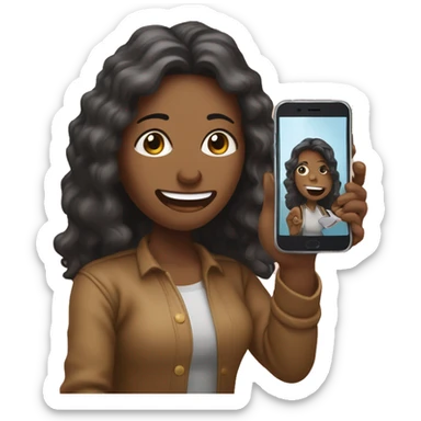 persona mujer tomandose una selfie con el celular en la mano sacando la lengua de costado sticker