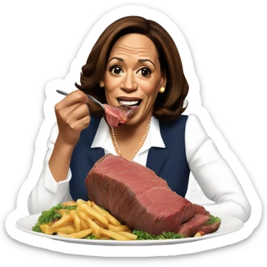 Kamala Harris eating beef sticker