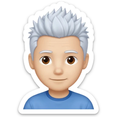 A light-skinned boy with soft, spiky white hair,, brown eyes, and a gentle smile. sticker