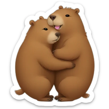 Capybara and fluffy bear hug sticker
