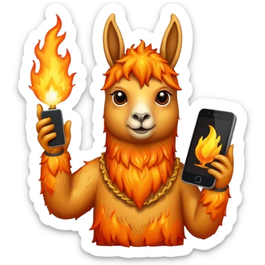 una llama de fuego que tenga en la mano un telefono sticker