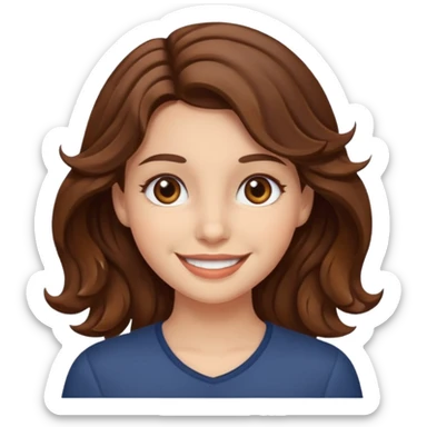 girl with brown eyes, brown hair and wavy hair smiling sticker