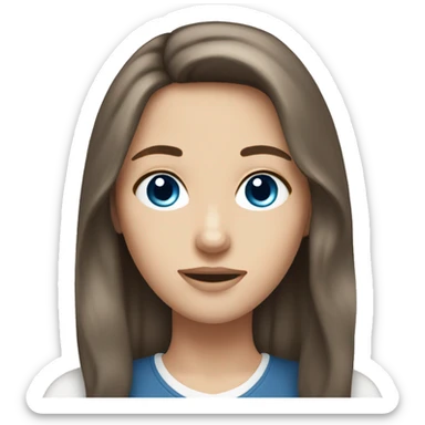 Brown hair colour, white girl with long hair, dark grey blue eyes as a female portrait emoji sticker