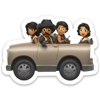 6 musketeers driving a semi, no weapons, racial mix, male & female sticker