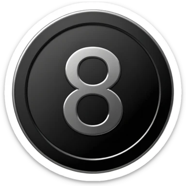 Emoji icon of a black coin with engraved number 8, minimalist style, isolated sticker