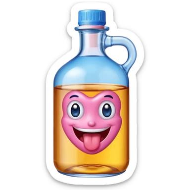 Smiling bottle of oil pink with silly face tongue out blue top sticker