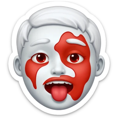 A face showing physical delight and a red face with white paint around its mouth With lots of drool sticker
