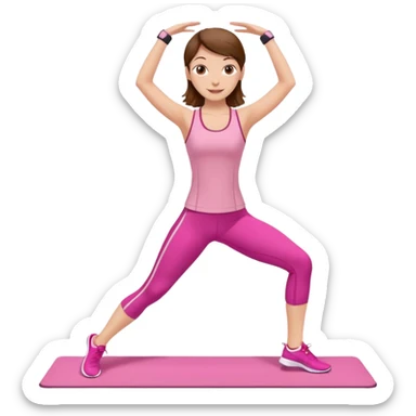 white woman with brown hair, pilates workout, pink athletic outfit, cheerful and active sticker