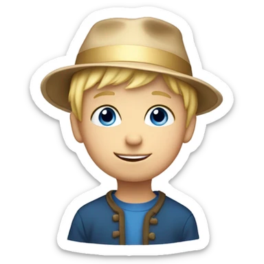 A little boy with blond hair and blue eyes in a New Year's hat sticker