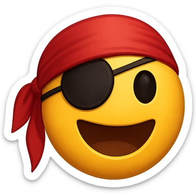 yellow face with red pirate bandana emoji, digital illustration sticker