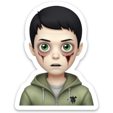 a pretty zombie boy with black hair bearing a resemblance to Ivan from Alien Stage in memoji apple format sticker