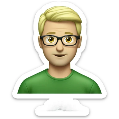 man looks 35 classes, european, tech nerd love pcb designing, blond short hair, blue eyes with specs behind macbook on with green pcb on the desk sticker