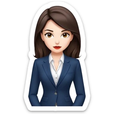 
Generate me a sexy female emoji with a business woman, a brunette with white skin dressed elegantly in a suit. No image, a small emoji that I can use in messages sticker