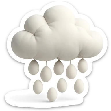 plush cloud with falling hailstones, cushion style, soft plush look sticker