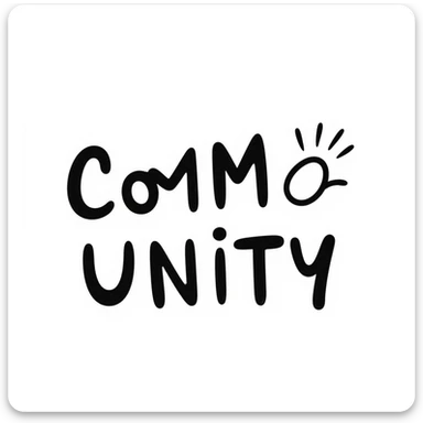 the word 'Community' in a square, hand-drawn style, casual, inviting, with a touch of warmth sticker