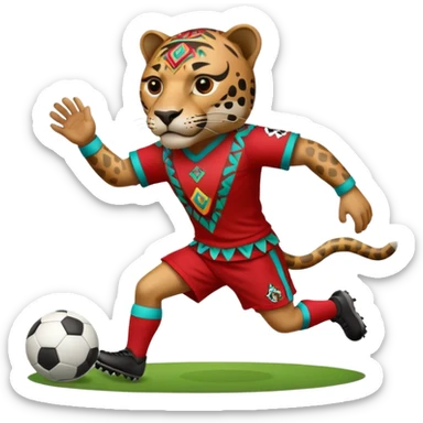 jaguar realista mexicano con vestimenta azteca que juega futbol sticker