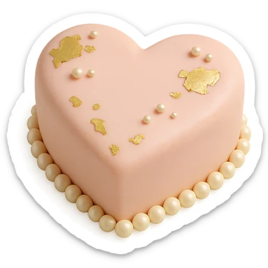 heart-shaped fondant cake with gold leaf and pearls sticker