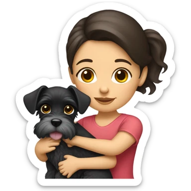 Brunnete girl holding a baby schnauzer  sticker