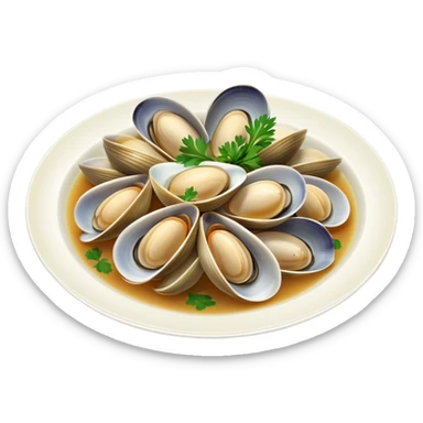 Plate of steamed clams in broth  sticker