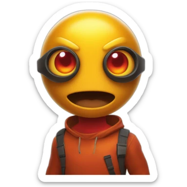 the Burny Games character, a cartoonish yellow-orange figure with a dome-shaped body, flames on its top, big dark eyes, and a playful red tongue sticker