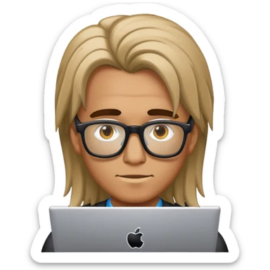 A bulk long hair dyed guy with glasses using a Linux computer  sticker