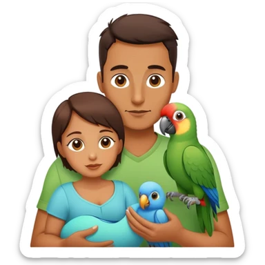 A mom dad and a baby parrot family  sticker