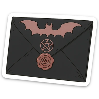 gothic envelope, black and pink, ghibli style sticker