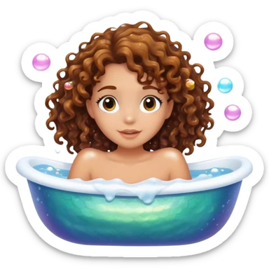 Brunette tan curly hair mermaid in bathtub sticker