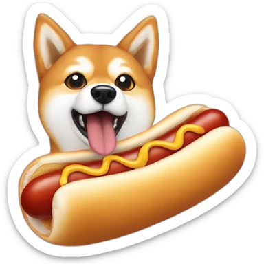 shiba dog eating a big hot dog sticker