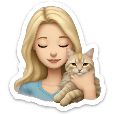 Pretty blonde girl sleeping with her beige main coon cat sticker