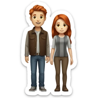 Redhead girl and tall brown haired boy  sticker