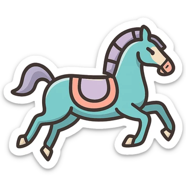 Chinese eastern style horse galloping, third frame of sequence, thin clean contours, soft rounded shapes, pastel palette #98B5BC, #B5B3C1, #C9A3C9, #E4C0CA, #F7DCD1, #F7C0AA, detailed shadows and highlights, soft lighting, transparent background, less cute, no decorative elements, silhouette and appearance as in reference sticker