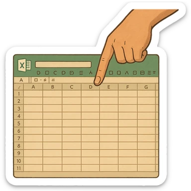 ghibli style hand pointing down with an Excel spreadsheet sticker