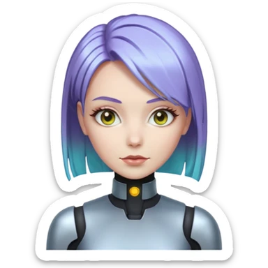 female different hair color metalic robot sticker