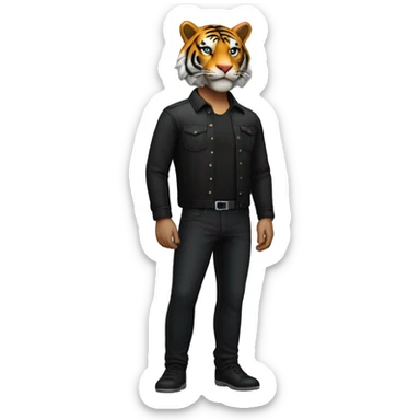 A man with tiger head and waring black pant and shirt sticker