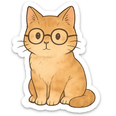soft toned kawaii cat with glasses on a simple background in ghibli style sticker