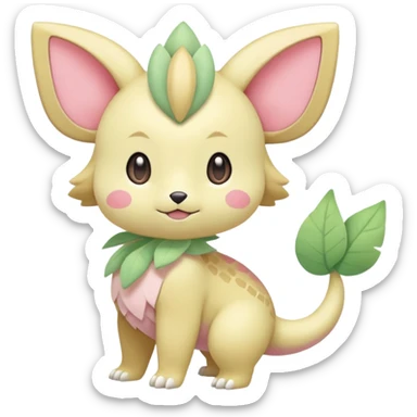 Pastel yellow beige and pastel greens and pinks rosy blushing cute kawaii Inteleon-Pokémon-Amaura-fusion (full body) sticker