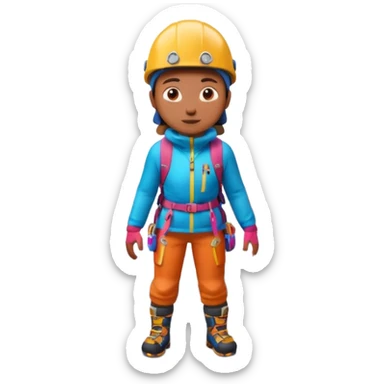 A 3D cartoon mountaineer standing on a snowy Everest-like summit with a flag, wearing colorful climbing gear, soft lighting, Memoji-style.negative : Flag sticker